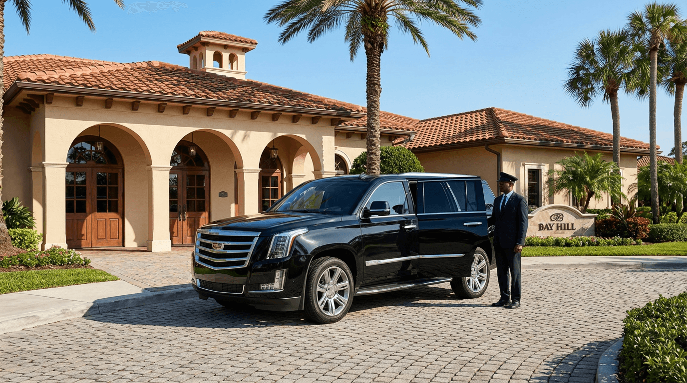 Luxury black car service at Bay Hill Club and Lodge for the Arnold Palmer Invitational